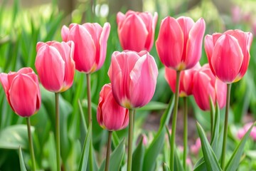 Obraz premium Close-up of vibrant pink tulips in full bloom – beauty, nature, gardening