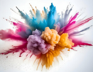 the festival of colors, with a multicolor powder blast spreading vibrantly on a white canvas 