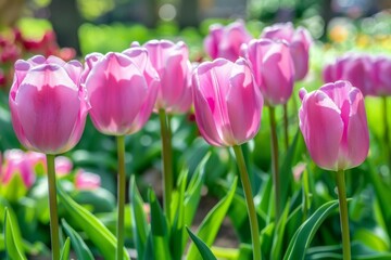 Obraz premium Close-up of vibrant pink tulips in full bloom – beauty, nature, gardening