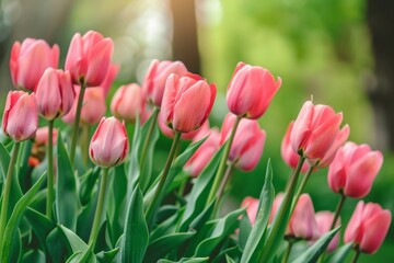 Close-up of vibrant pink tulips in full bloom – beauty, nature, gardening