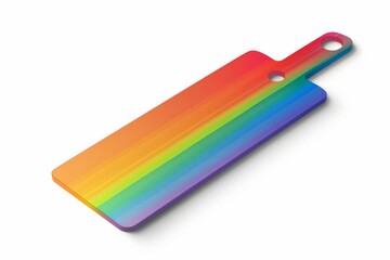 Colorful rainbow-themed cutting board with vibrant gradient design, perfect for kitchen decor and food preparation, isolated on white background.