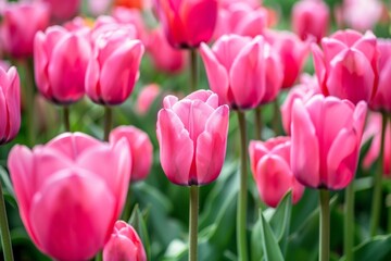 Close-up of vibrant pink tulips in full bloom – beauty, nature, gardening