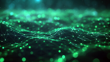 Radiant green and blue light connections with a sleek, modern aesthetic, perfect for conveying a sense of energy and innovation in presentations; energy transition tone.