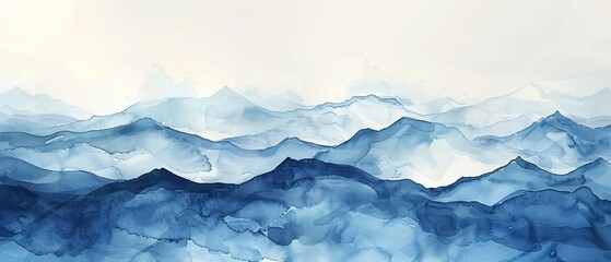 Close up painting mountain range blue watercolor