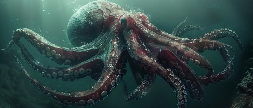 Large vampire squid drifting in the abyss