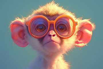 cute monkey wearing glasses vector 3d rendering