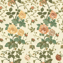 Classic Floral Rose Pattern, Traditional and Elegant, Cream Background