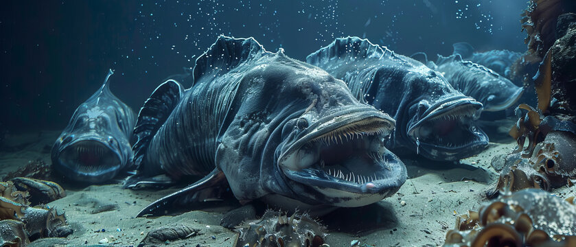 Colossal hagfish feeding on the ocean floor