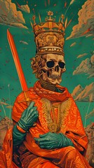 carta tarocchi imperatore, scheletro con spada in mano, in stile messicano moderno