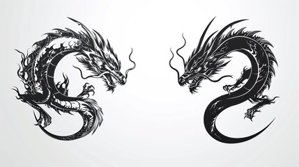 Obraz premium Black logo stamp design over white background of Chinese zodiac dragon as the mythical animal in Eastern Asia culture.