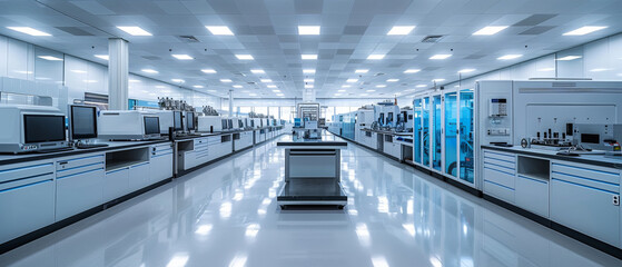 Obraz premium Bright and sterile lab interior for semiconductor fabrication