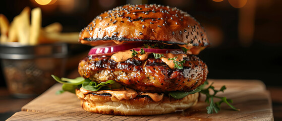 Buffalo chicken burger with blue cheese sauce