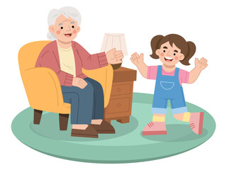 Granddaughter visiting grandmother vector illustration