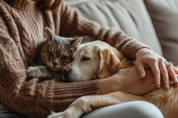 Cozy Moments: Woman with Her Furry Friends