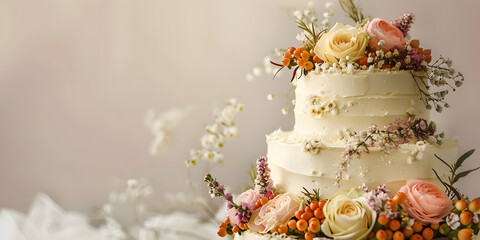 Peach Floral Wedding Cake