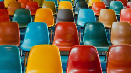 Fototapeta premium Empty rows of colorful chairs.