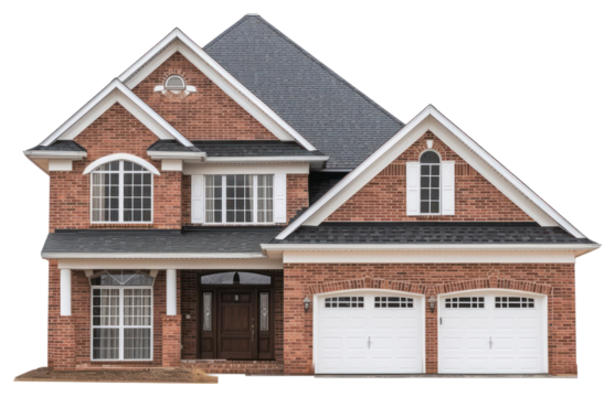 PNG 2 stories brick suburb house architecture building garage.