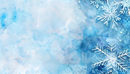 A blue watercolor with snowflakes on a background