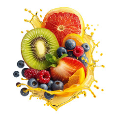 Fresh Fruit and Splashing Juice transparent background
