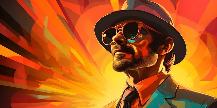 Retro s Funk Music Album Cover with Colorful Design and Musical Elements. Concept Retro Music, Album Cover, Colorful Design, Musical Elements