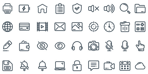 Collection of 36 important line icons.  Mobile and Web UI Icons.  important icons Suitable for Web Pages, and Mobile Apps.  Vector illustration.