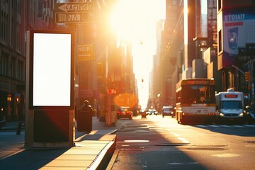 Empty Billboard on Sunlit Urban Street: Advertising Mock-up