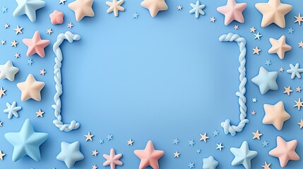 Cartoon Frame Design Cute Cartoon Frame Design with a Blue Background and Star Border, Children Book Illustration Style Frame with Stars on Blue