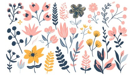 Doodle Inspired Floral Elements Compilation for Visuals Generative ai