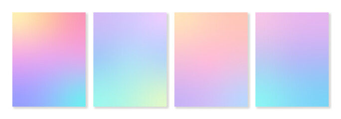 Set of 4 vector gradient backgrounds in trendy pastel colors. For covers, wallpapers, posters, branding, social media and other projects. Vector, can be used for web and print.