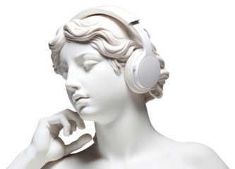 PNG  Listening to music sculpture statue female.