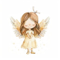 Fototapeta premium Cute cartoon character angel with wings. Nursary art.