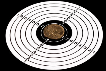 20 CZK coin in the center of the shooting target