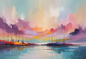 minimal modern wall art design with pastel colors ready to print on canvas, japandi, rustic 