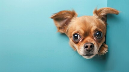 Cute dog peeping with plain background.