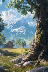 Fototapeta premium a tree with a house in the background