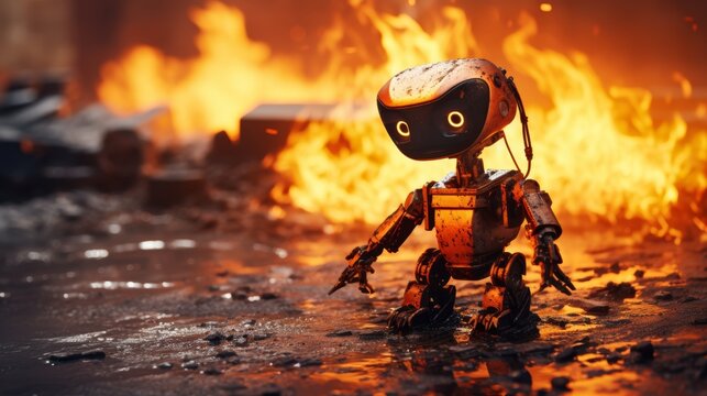 Robot processing data and performing various automated tasks in futuristic technology concept