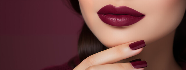 Fototapeta premium Close-Up of Burgundy Lips and Nails