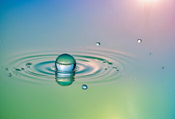 Macro Sphere of Transparent Water Drops on Vibrant Background