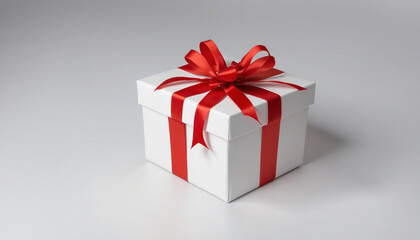 Obraz premium Festive Gift Package Adorned with Red Bow and Satin Ribbon
