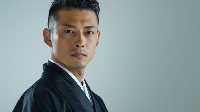 紋付袴を着た若い男性
