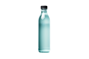 a bottle of water with a black cap