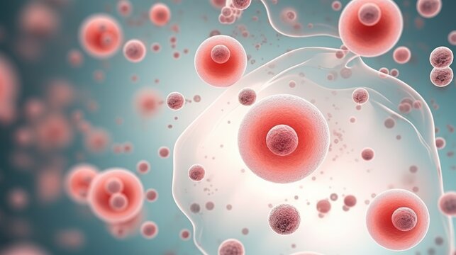Skin repair collagen serum moisturizer with exosome and skin cells 3d rendering macro background