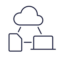 Cloud computing network line icon. Data storage, file backup, document sync pc. Cloud computing, Information Technology, Computer Software. Logo for web, mobile. Editable vector stroke. Pixel Perfect.