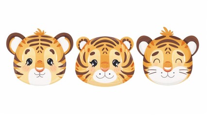 Tiger. Flat vector illustration of cute animal. Baby nursery art.