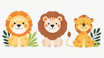 Obraz premium Lion. Flat vector illustration of cute animal. Baby nursery art.