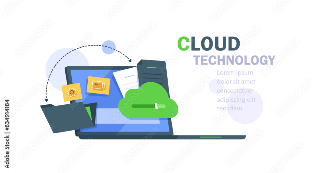 Poster cloud computing concept,cloud server,device data exchange and file synchronization concept