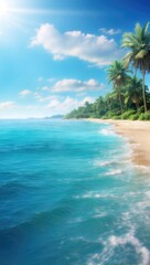 Blur beautiful shiny sparkling tropical blue sea beach , the fresh summer background .