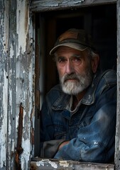 Portrait of an old man looking out the window
