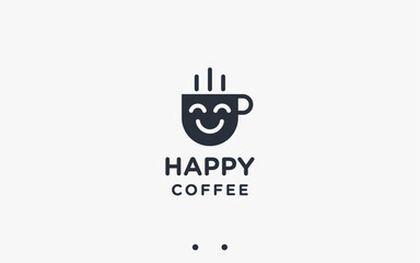 smile coffee logo design vector silhouette illustration