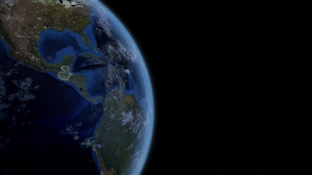 Fly Zoom into Guatemala through space to see the country map region from above from space. Detailed map Showing area, HD and 4K. Animation.